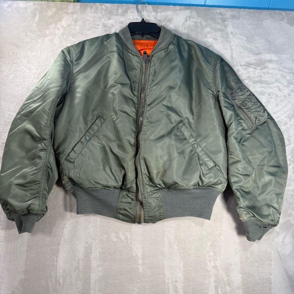 Vintage Alpha Industries Ma-1 Bomber Jacket Military Olive Nylon Made in USA